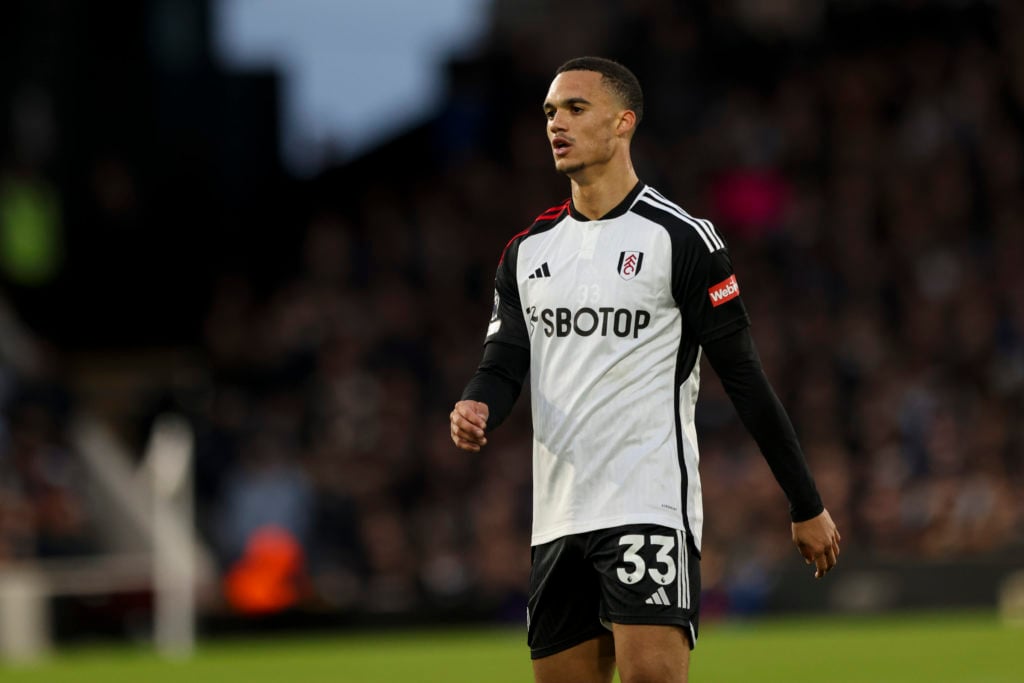 Antonee Robinson of Fulham is playing during the Premier League match between Fulham and Tottenham Hotspur at Craven Cottage in London, on March 16...