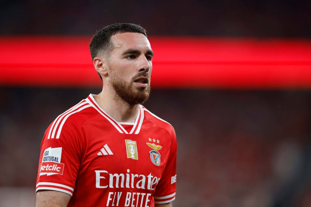 Orkun Kokcu of SL Benfica looks on during the Liga Portugal Bwin match between SL Benfica and Moreirense FC at Estadio do Sport Lisboa e Benfica on...