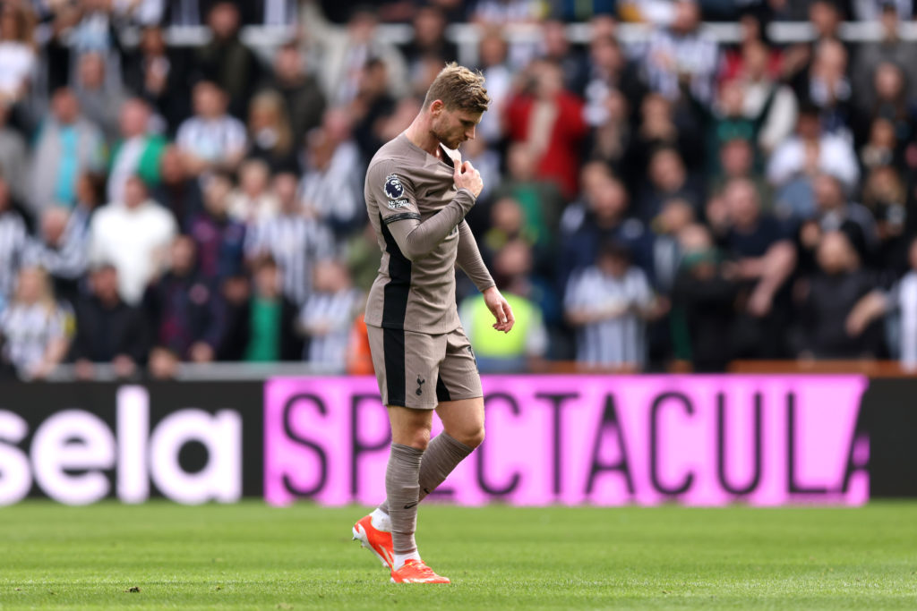 Timo Werner of Tottenham Hotspur looks dejected after Fabian Schaer of Newcastle United (not pictured) scores his team's fourth goal during the Pre...