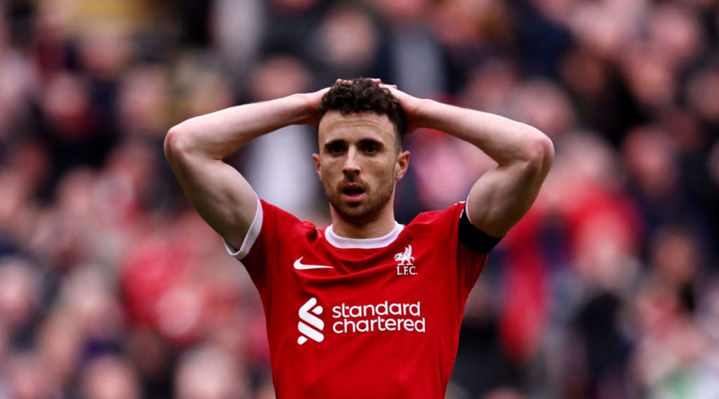 (THE SUN OUT, THE SUN ON SUNDAY OUT) Diogo Jota of Liverpool dejected during the Premier League match between Liverpool FC and Crystal Palace at An...