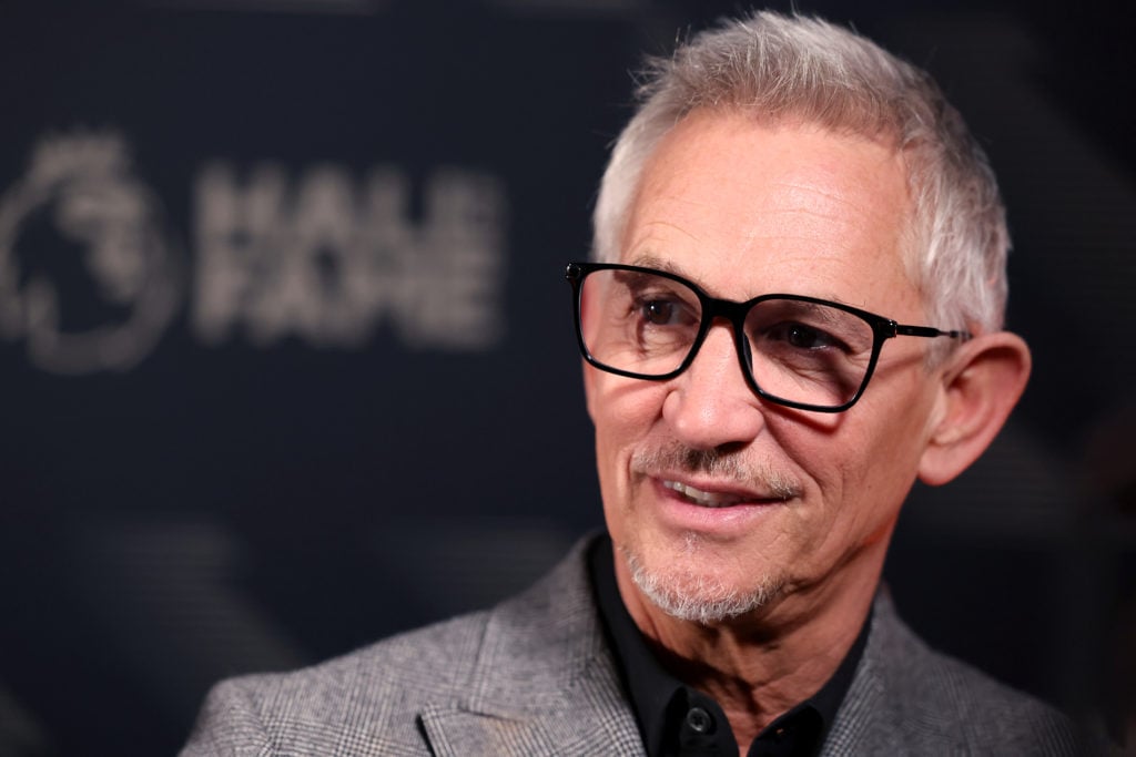 Gary Lineker looks on during the Premier League Hall of Fame 2024 Inductions event at HERE at Outernet on April 23, 2024 in London, England.
