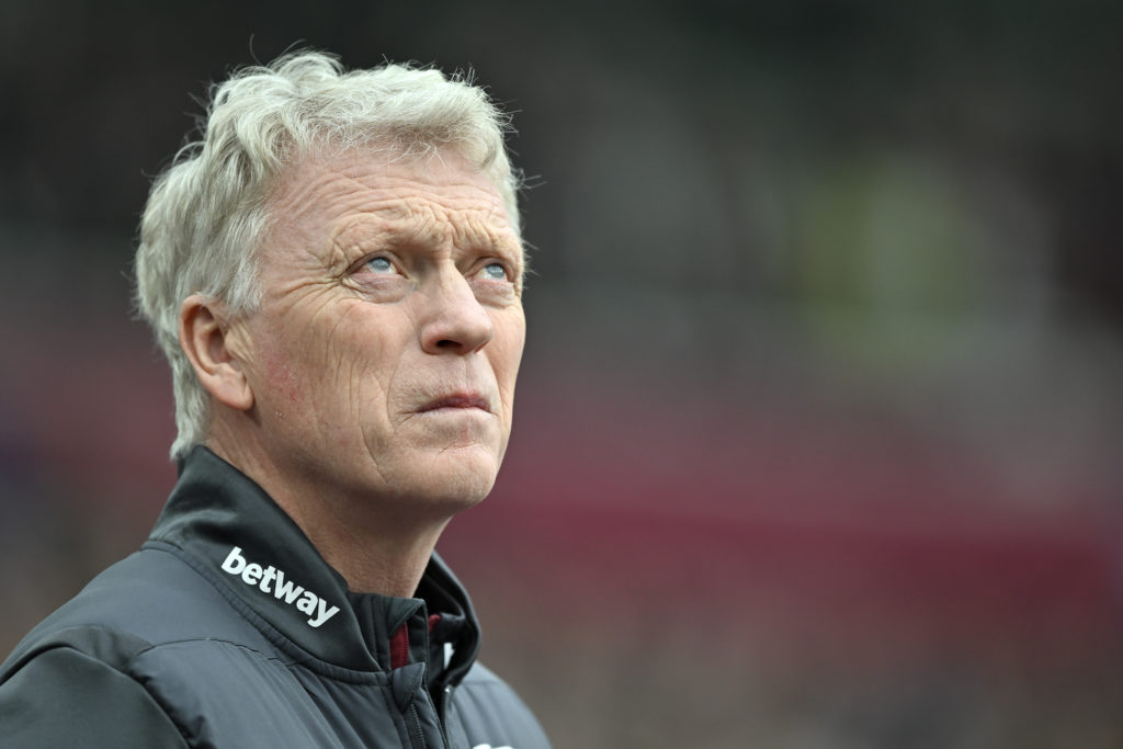 David Moyes manger of West Ham United during the Premier League match between West Ham United and Liverpool FC at London Stadium on April 27, 2024 ...
