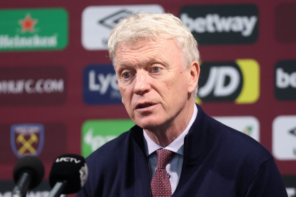 West Ham United manager David Moyes at the post match press conference during the Premier League match between West Ham United and Liverpool FC at ...