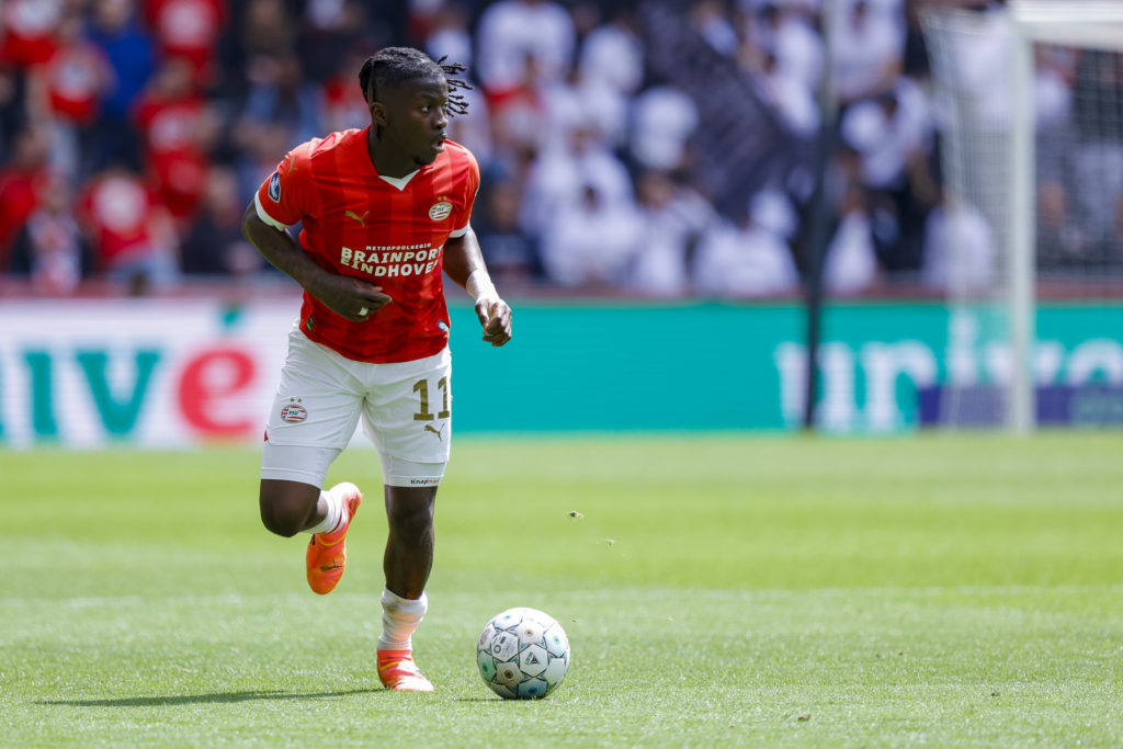 Johan Bakayoko of PSV Eindhoven controls the ball during the Dutch Eredivisie match between PSV Eindhoven and Sparta Rotterdam at Philips Stadion o...