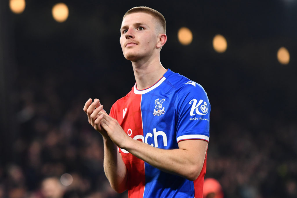 Adam Wharton of Crystal Palace applauds the fans after the Premier League match between Crystal Palace and Manchester United at Selhurst Park on Ma...