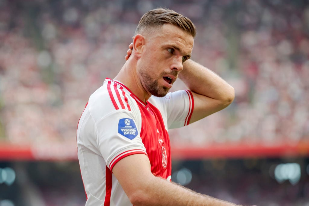 Jordan Henderson of Ajax  during the Dutch Eredivisie  match between Ajax v Almere City at the Johan Cruijff Arena on May 12, 2024 in Amsterdam Net...