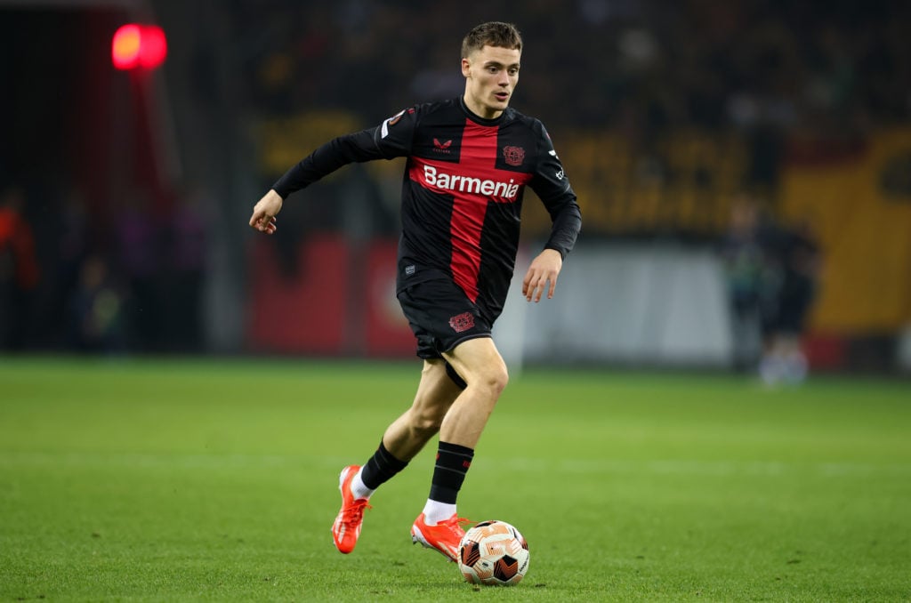 Florian Wirtz of Bayer Leverkusen runs with a ball during the UEFA Europa League 2023/24 Semi-Final second leg match between Bayer 04 Leverkusen an...