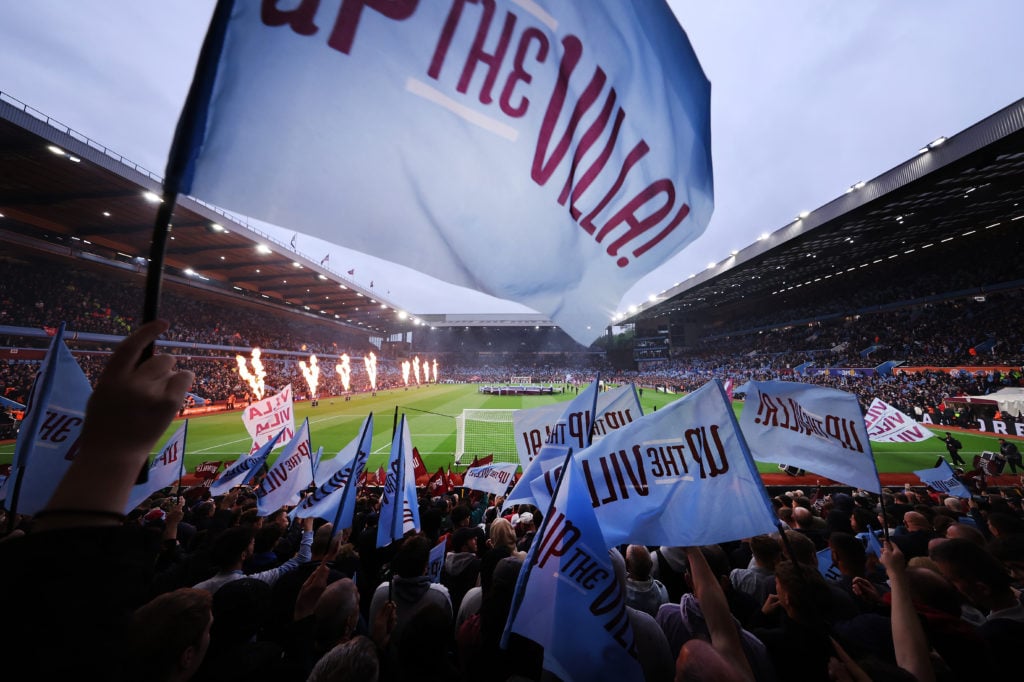 A general view as the sides make their way out of the tunnel during the Premier League match between Aston Villa and Liverpool FC at Villa Park on ...