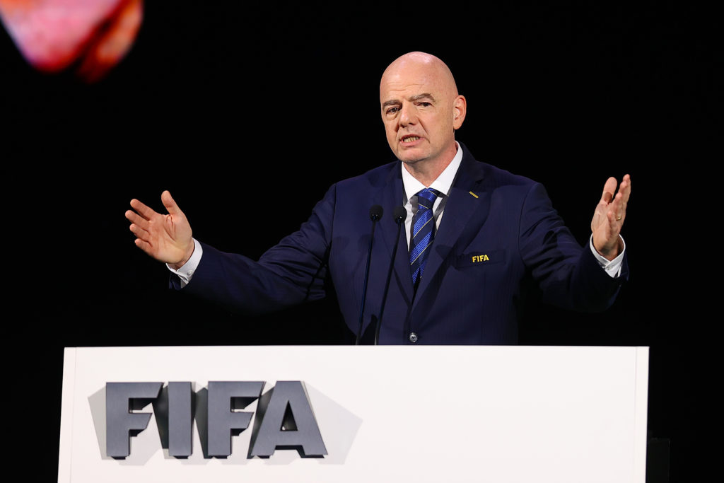 Gianni Infantino, President of FIFA speaks on stage during the 74th FIFA Congress 2024 at the Queen Sirikit National Convention Center (QSNCC) on M...