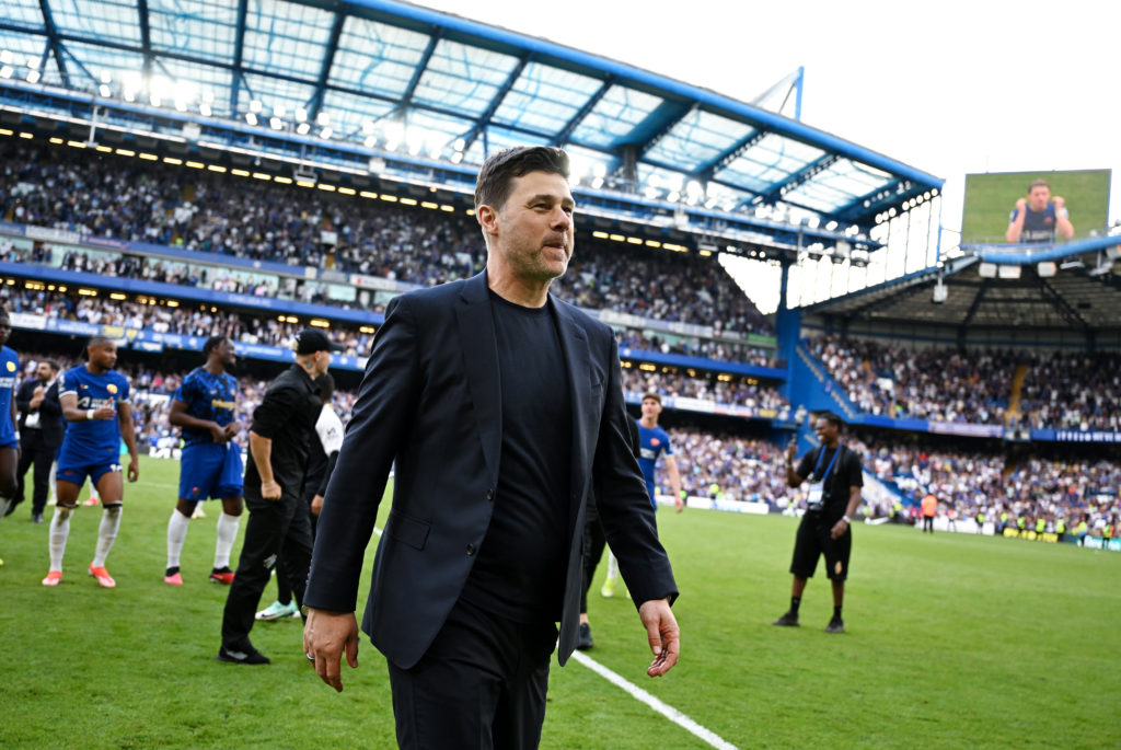 Mauricio Pochettino, Manager of Chelsea, looks on at full-time following the team's victory in the Premier League match between Chelsea FC and AFC ...