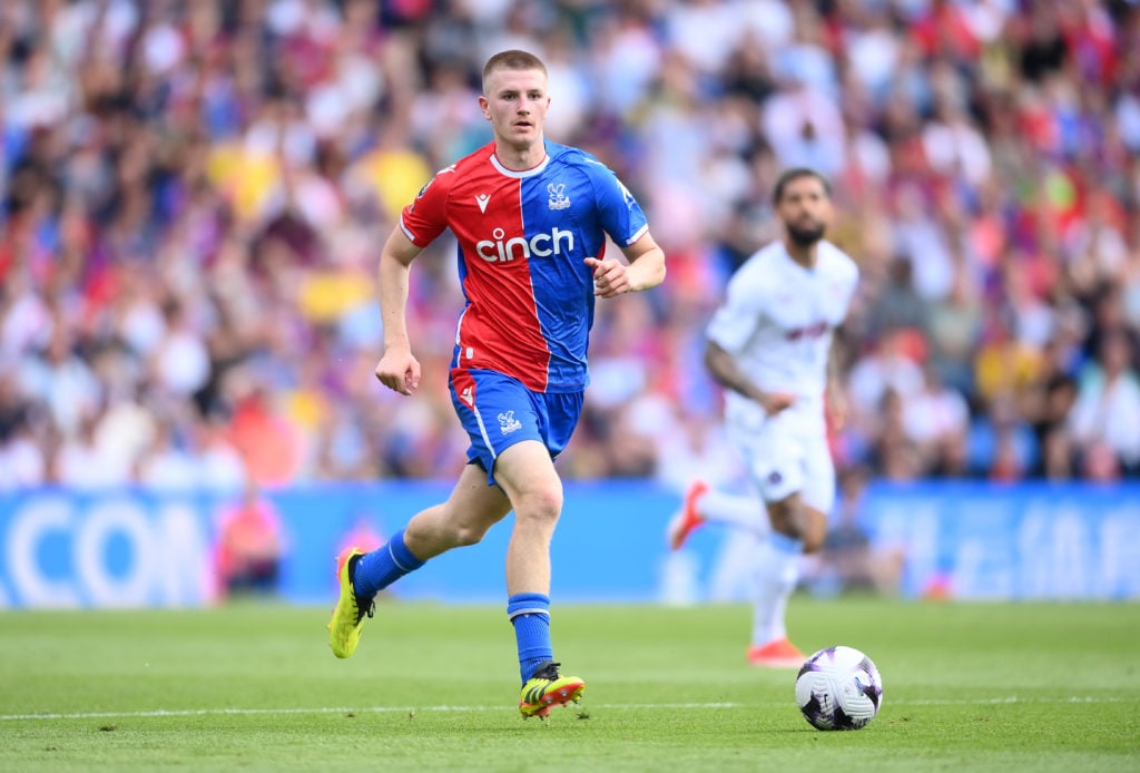 Adam Wharton of Crystal Palace runs with the ball  during the Premier League match between Crystal Palace and Aston Villa at Selhurst Park on May 1...