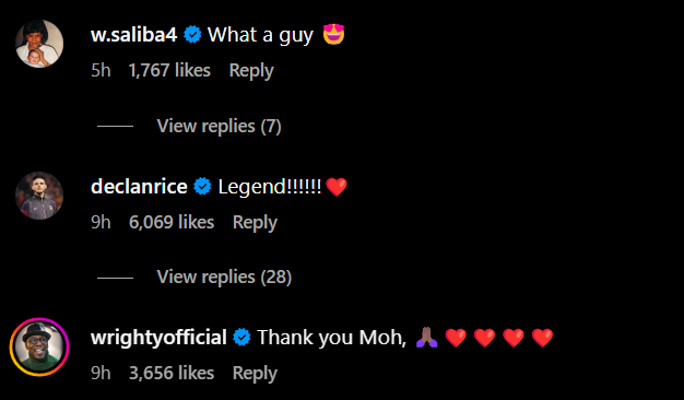 Screengrab of replies under Arsenal's Mohamed Elneny's Instagram post