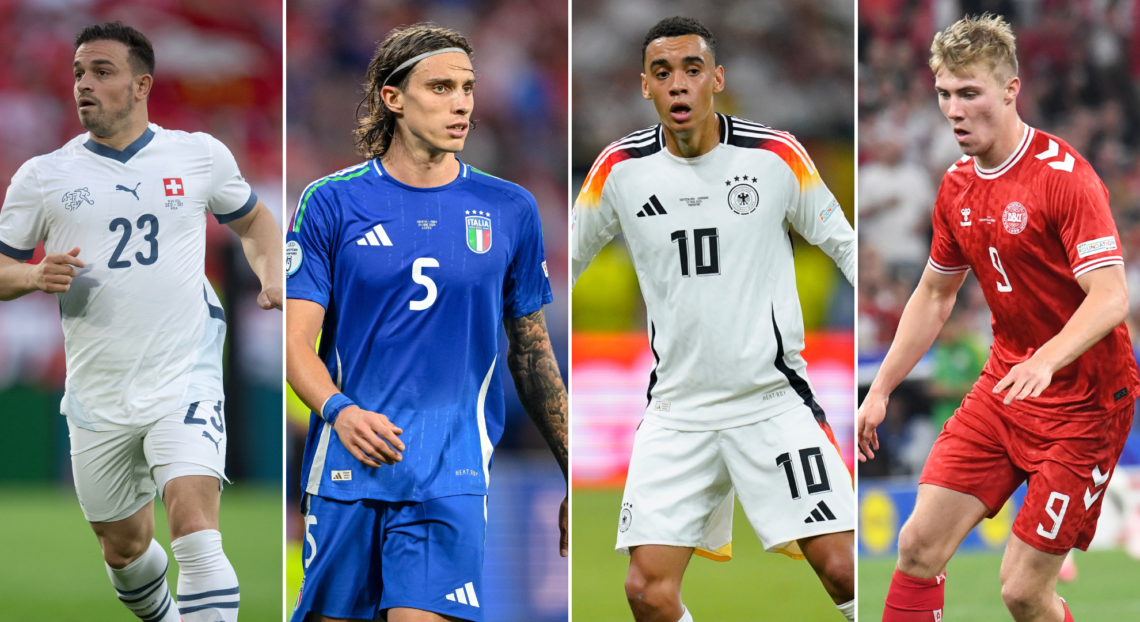 A compilation of images featuring Switzerland star Xherdan Shaqiri, Italy's Riccardo Calafiori, Germany ace Jamal Musiala and Denmark's Rasmus Hojl...