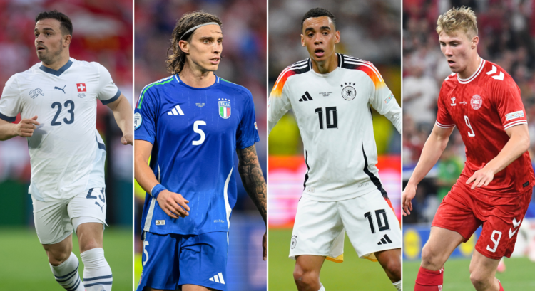 A compilation of images featuring Switzerland star Xherdan Shaqiri, Italy's Riccardo Calafiori, Germany ace Jamal Musiala and Denmark's Rasmus Hojl...