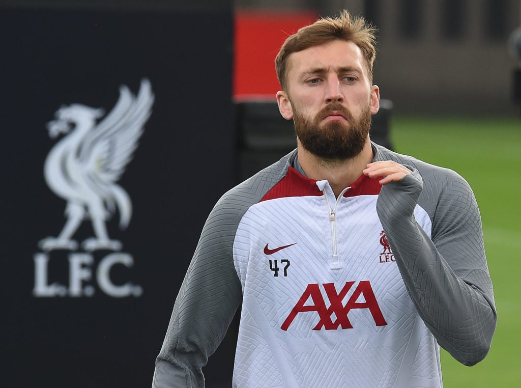 (THE SUN OUT.THE SUN ON SUNDAY OUT) Nathaniel Phillips of Liverpool during a training session at AXA Training Centre on March 30, 2023 in Kirkby, E...