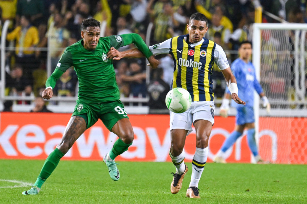 Alexander Djiku (6) of Fenerbahce in action against Rwan Seco (99) of Ludogorets during UEFA Europa Conference League Group H week 3 soccer match b...