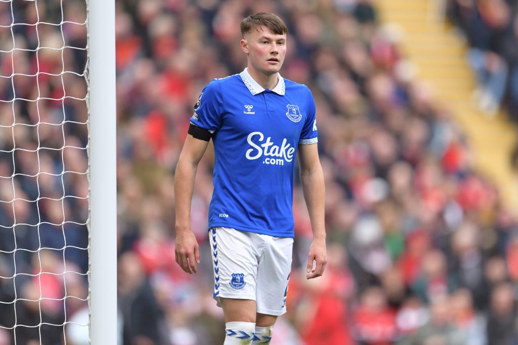 Nathan Patterson of Everton during the Premier League match between Liverpool FC and Everton FC at Anfield on October 21, 2023 in Liverpool, England.