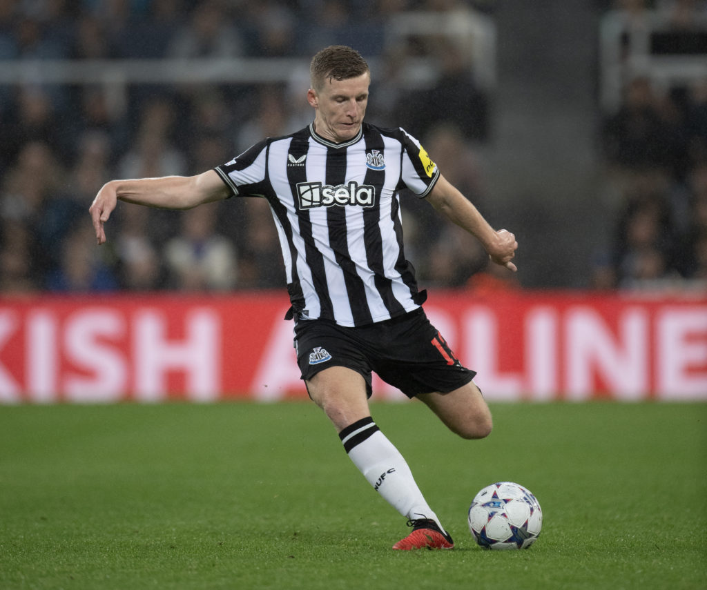 Matt Targett of Newcastle United in action during the UEFA Champions League match between Newcastle United FC and Borussia Dortmund at St. James Pa...