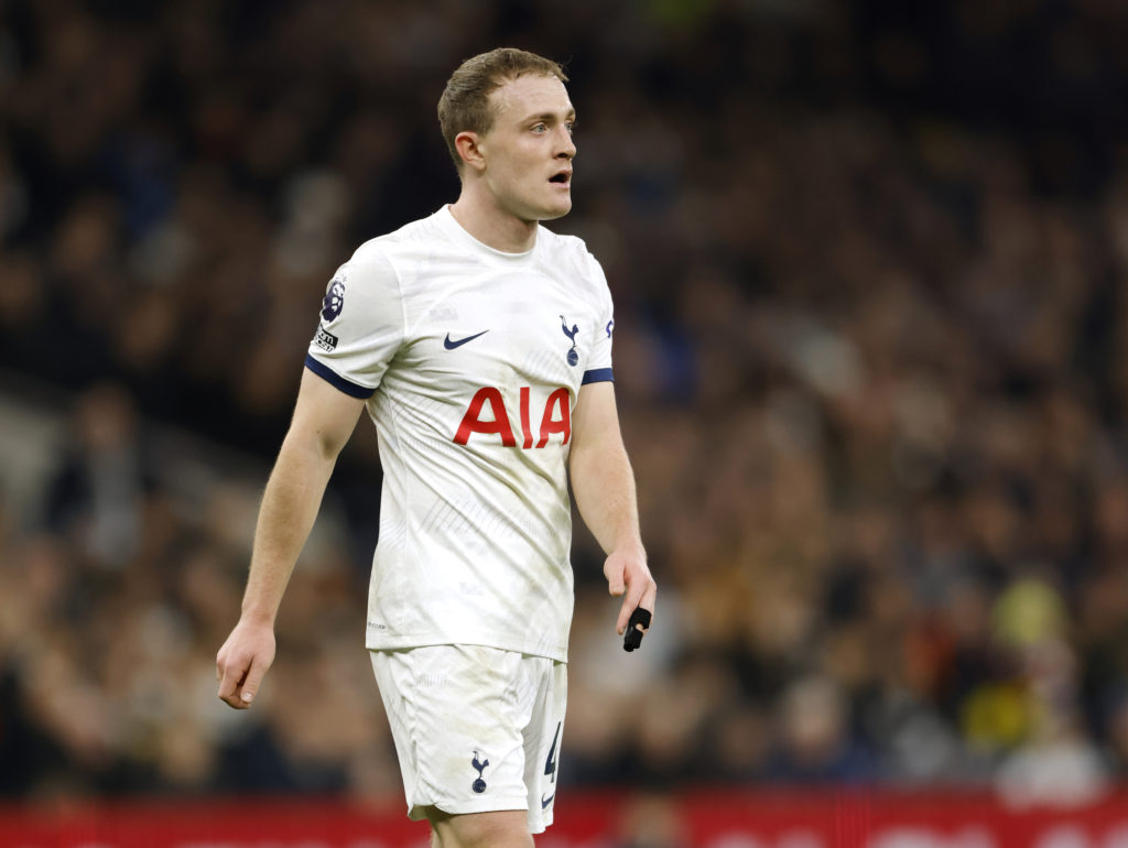 Oliver Skipp of Tottenham Hotspur in action during the Premier League match between Tottenham Hotspur and Brentford FC at Tottenham Hotspur Stadium...