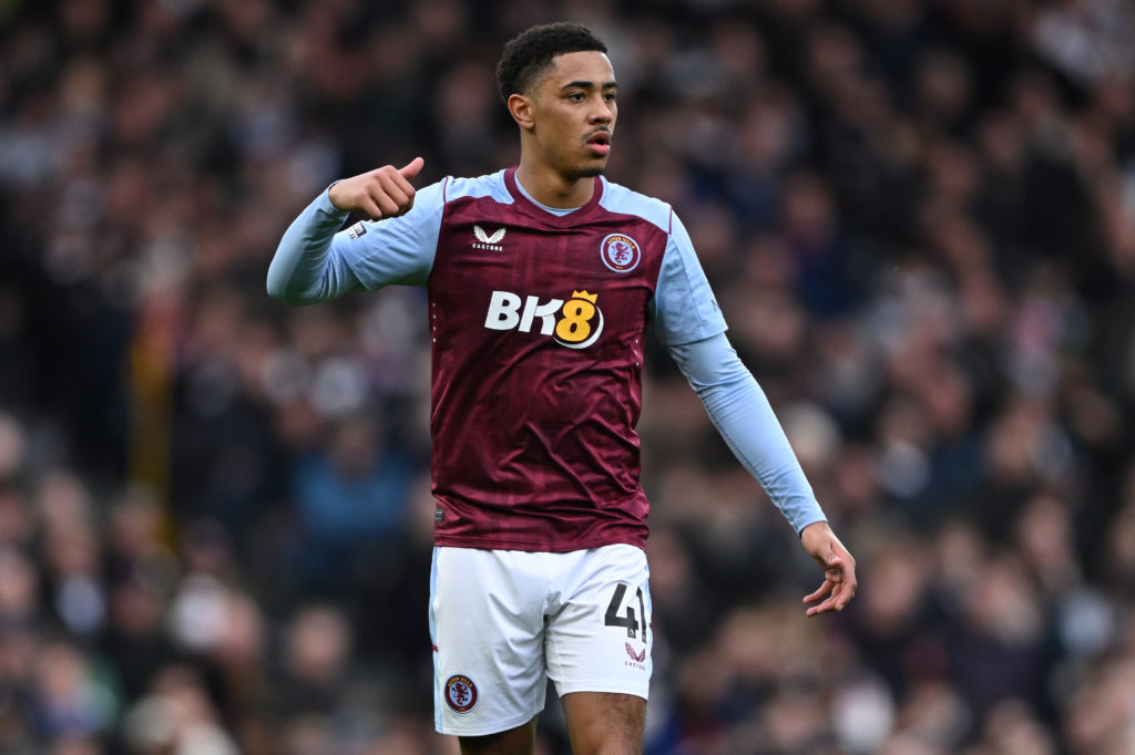 Jacob Ramsey of Aston Villa looks on during the Premier League match between Fulham FC and Aston Villa at Craven Cottage on February 17, 2024 in Lo...