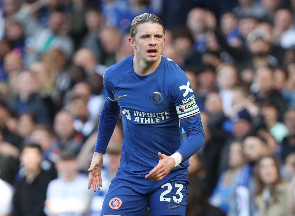 Conor Gallagher of Chelsea during the Premier League match between Chelsea FC and Burnley FC at Stamford Bridge on March 30, 2024 in London, England.
