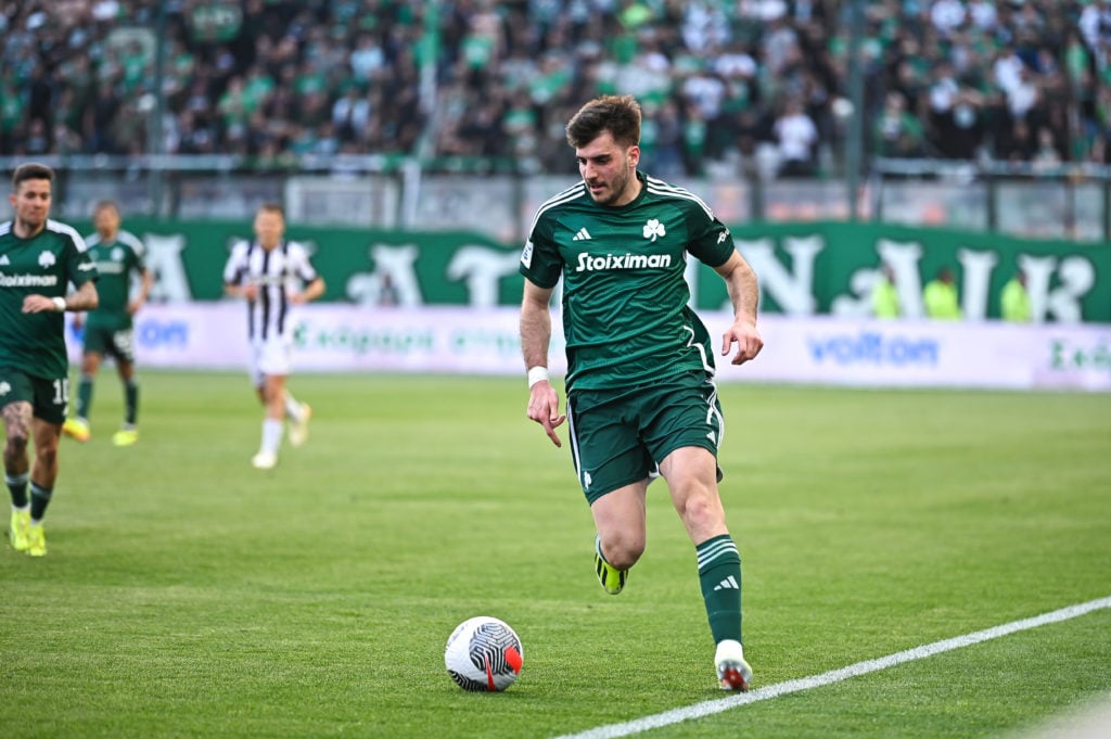 Fotis Ioannidis of Panathinaikos FC is playing during the Greek Super League Play Off match between Panathinaikos FC and PAOK FC at Apostolos Nikol...