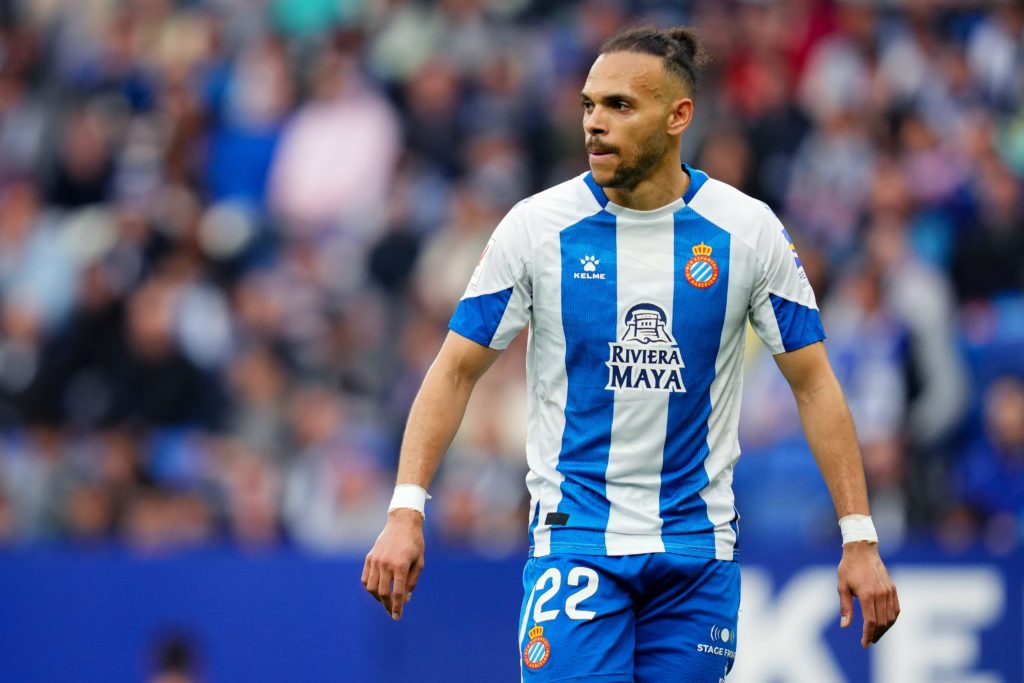 Martin Braithwaite of RCD Espanyol during the La Liga Hypermotion, date 34 between RCD Espanyol and Albacete Balompie played at Stage Front Stadium...