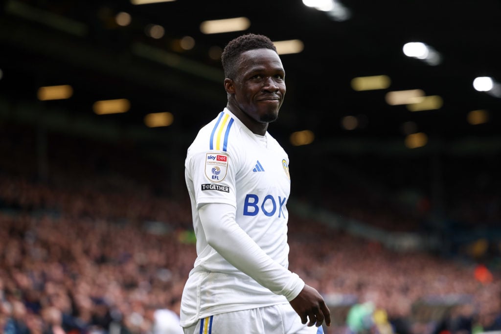 Wilfried Gnonto of Leeds United during the Sky Bet Championship match between Leeds United and Blackburn Rovers at Elland Road on April 13, 2024 in...