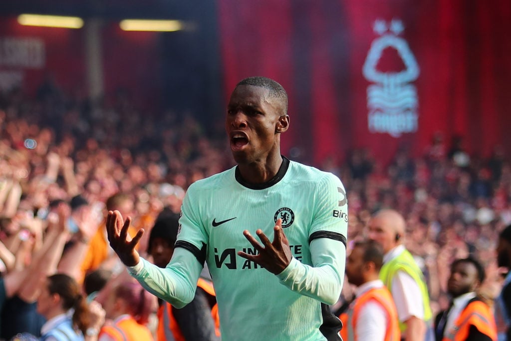 Nicolas Jackson of Chelsea celebrates after scoring a goal to make it 2-3 during the Premier League match between Nottingham Forest and Chelsea FC ...