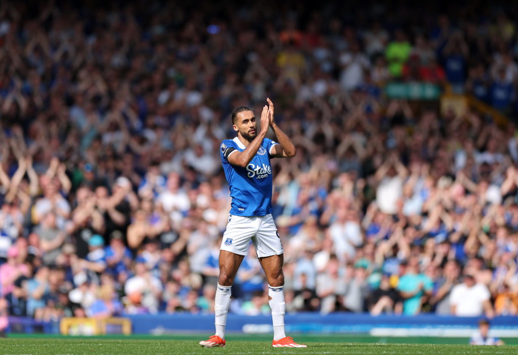 Dominic Calvert-Lewin of Everton reacts to the applause during the Premier League match between Everton FC and Sheffield United at Goodison Park on...