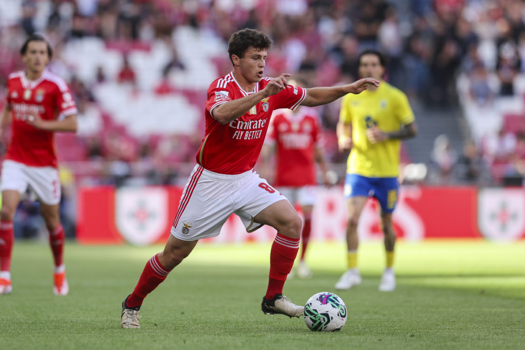 Joao Neves of SL Benfica during the Liga Portugal Bwin match between SL Benfica and FC Arouca at Estadio do Sport Lisboa e Benfica on May 12, 2024 ...