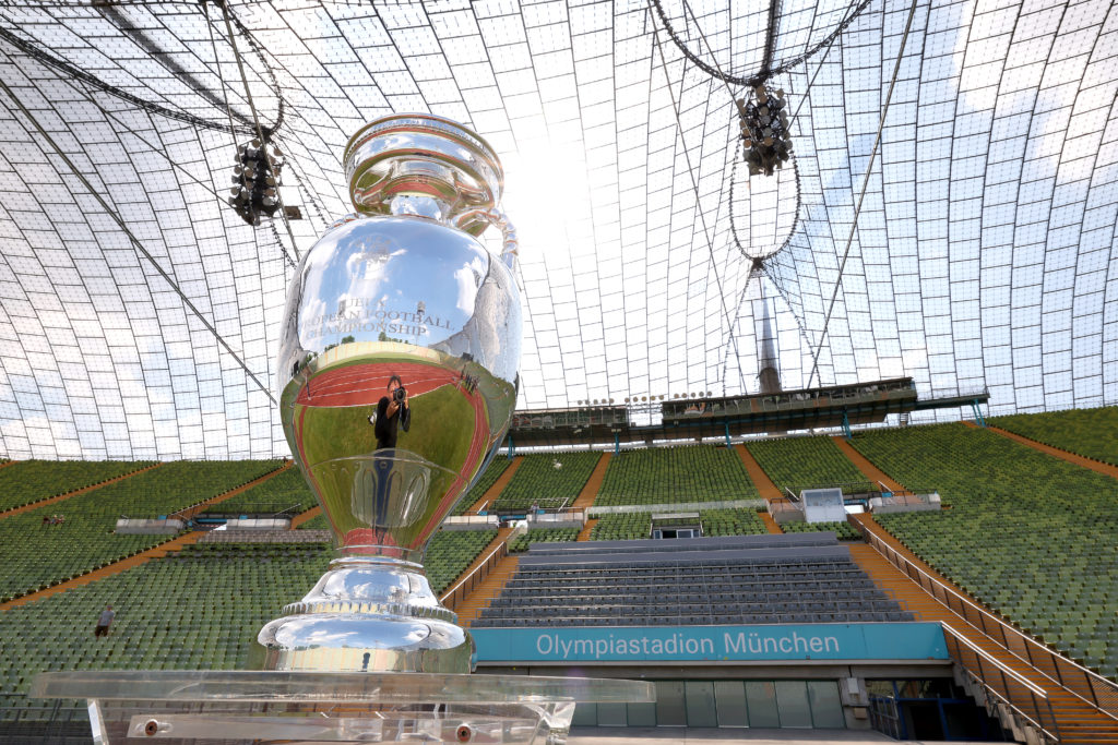 The UEFA EURO 2024 Winners Trophy at the Olympiastadion during the UEFA Euro 2024 Trophy Tour on May 13, 2024 in Munich, Germany.