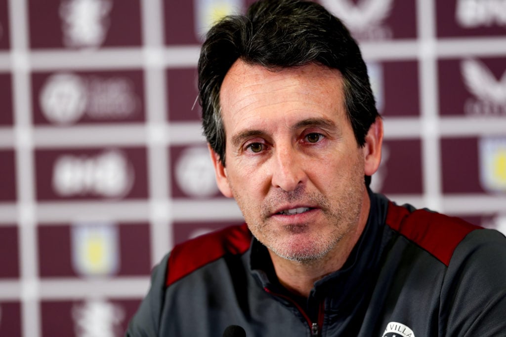 Unai Emery head coach of Aston Villa talks to the press during a press conference at Bodymoor Heath training ground on May 17, 2024 in Birmingham, ...