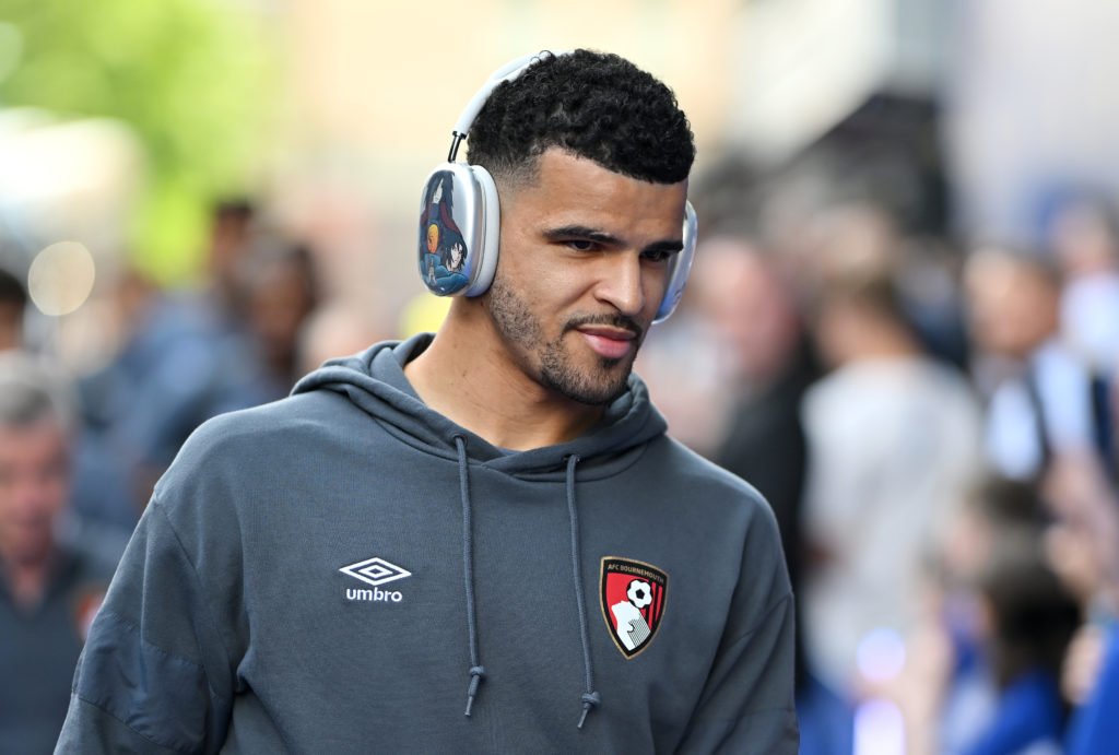 Dominic Solanke of AFC Bournemouth, seen wearing a pair of Apple AirPods Max decorated with characters from the Naruto Manga series, arrives at the...