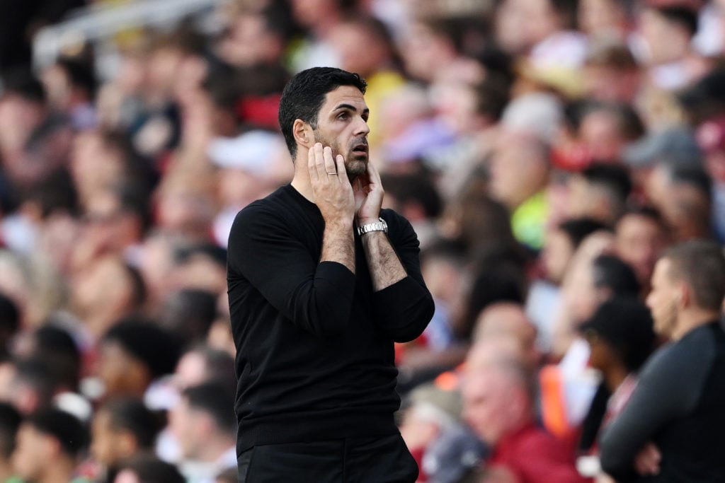 Arsenal FC manager Mikel Arteta in action against Everton FC in the Premier League
