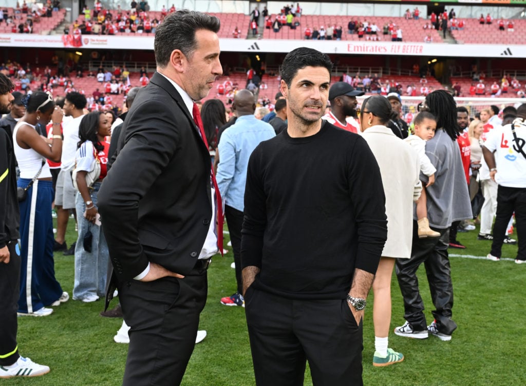 (L) Arsenal Sporting Director Edu and (R) manager Mikel Arteta after the Premier League match between Arsenal FC and Everton FC at Emirates Stadium...