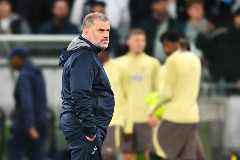 Ange Postecoglou, Manager of Tottenham Hotspur, watches on during a Tottenham Hotspur FC Open training session at AAMI Park on May 21, 2024 in Melb...