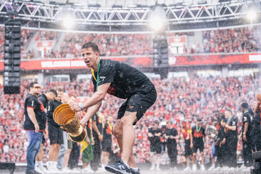 Bayer 04 Leverkusen celebrates the Bundesliga and the German Cup title