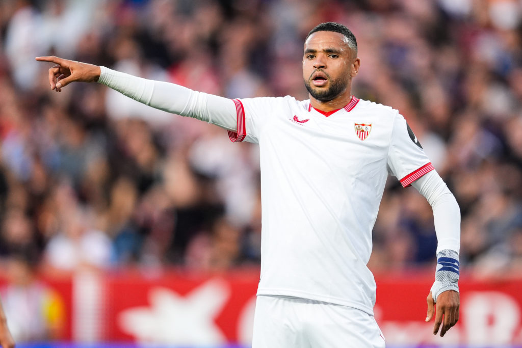 Youssef En-Nesyri of Sevilla FC gestures during the Spanish league, LaLiga EA Sports, football match played between Sevilla FC and  FC Barcelona at...