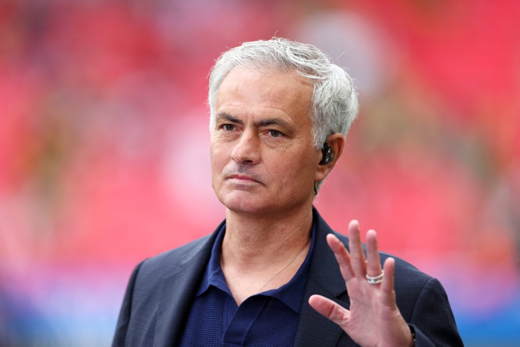 TV Pundit and Football Manager Jose Mourinho looks on prior to the UEFA Champions League 2023/24 Final match between Borussia Dortmund and Real Mad...