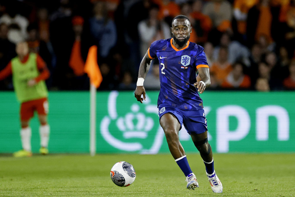 player Netherlands Lutsharel Geertruida during the Friendly match between Netherlands and Canada on June 6, 2024 in Rotterdam, Netherlands.
