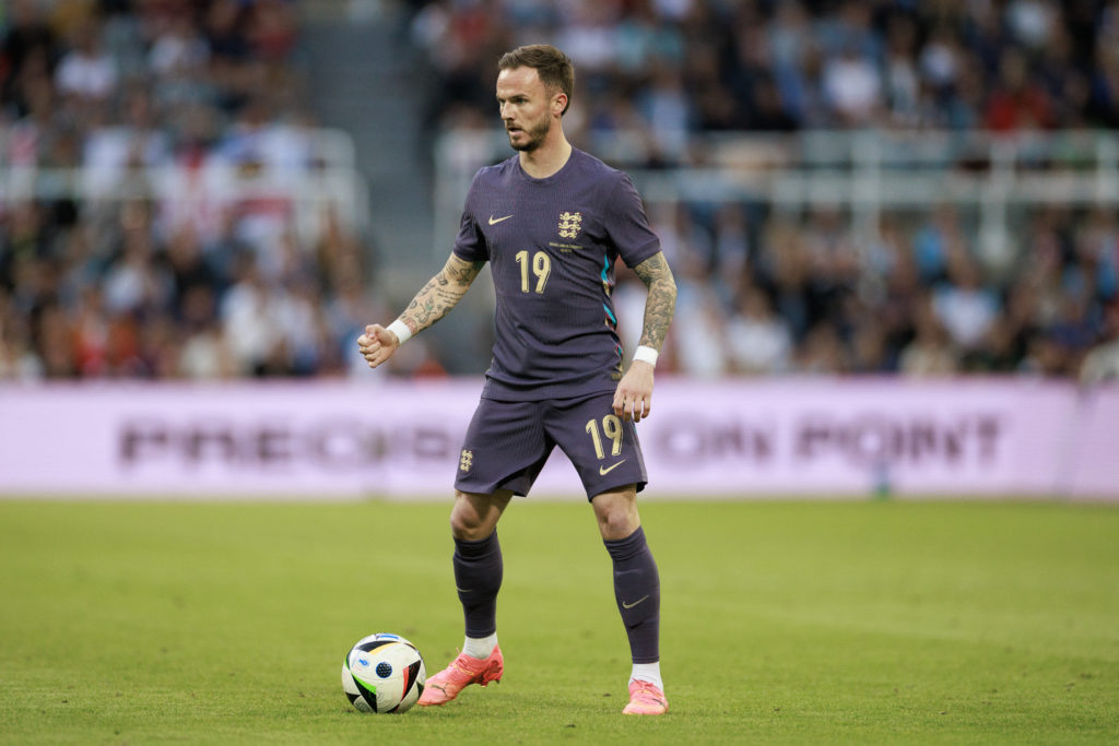 James Maddison of England during the international friendly match between England and Bosnia & Herzegovina at St James' Park on June 03, 2024 i...