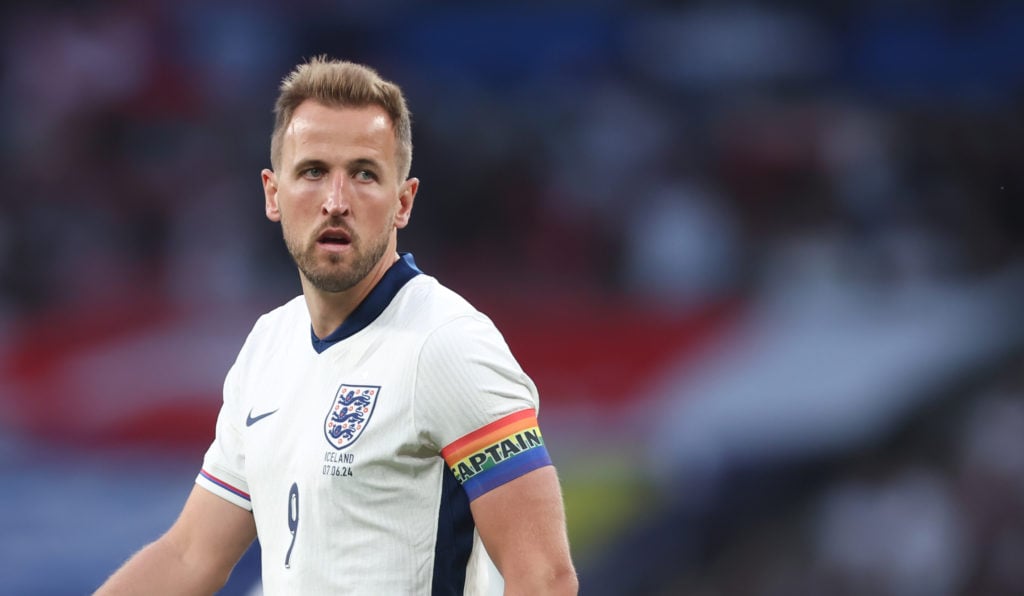 Harry Kane of England during the international friendly match between England and Iceland at Wembley Stadium on June 7, 2024 in London, England.