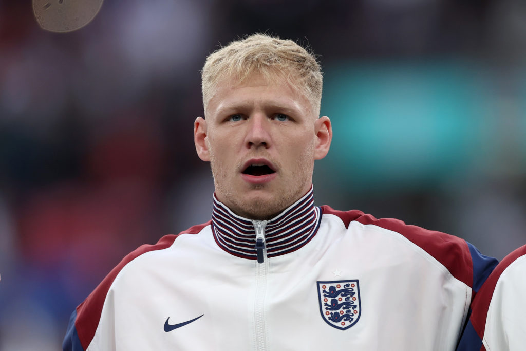 Aaron Ramsdale of England sings the national anthem prior to the international friendly match between England and Iceland at Wembley Stadium on Jun...