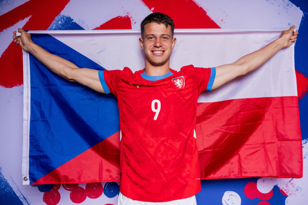 Adam Hlozek of Czechia poses for a portrait during the Czechia Portrait session ahead of the UEFA EURO 2024 Germany on June 08, 2024 in Schladming,...