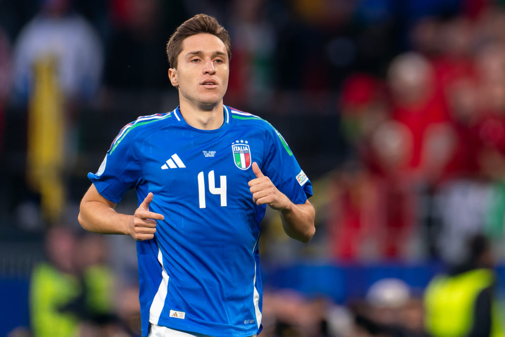 Federico Chiesa of Italy looks on during the Group B - UEFA EURO 2024 match between Italy and Albania at Signal Iduna Park on June 15, 2024 in Dort...