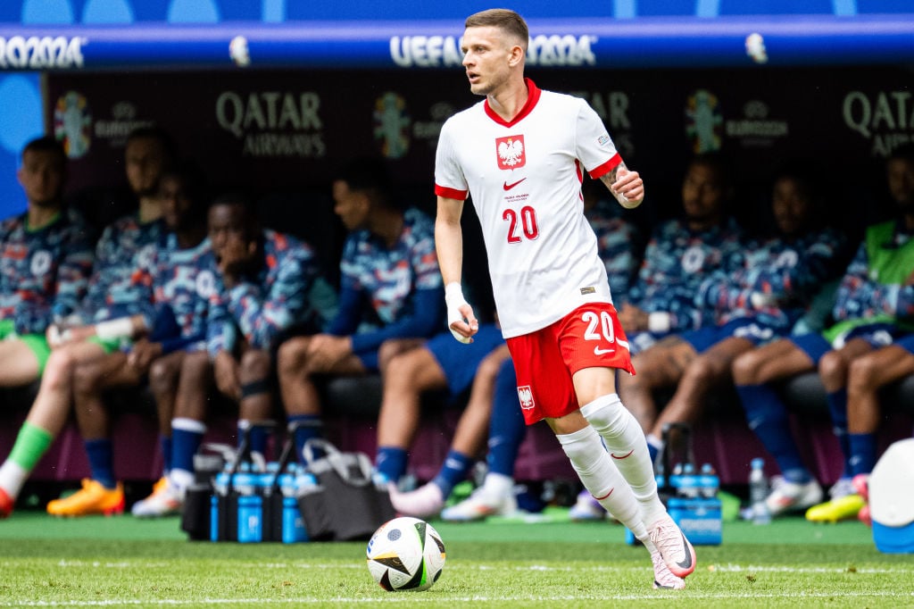 Sebastian Szymanski of Poland controls the ball during the UEFA EURO 2024 group stage match between Poland and Netherlands at Volksparkstadion on J...