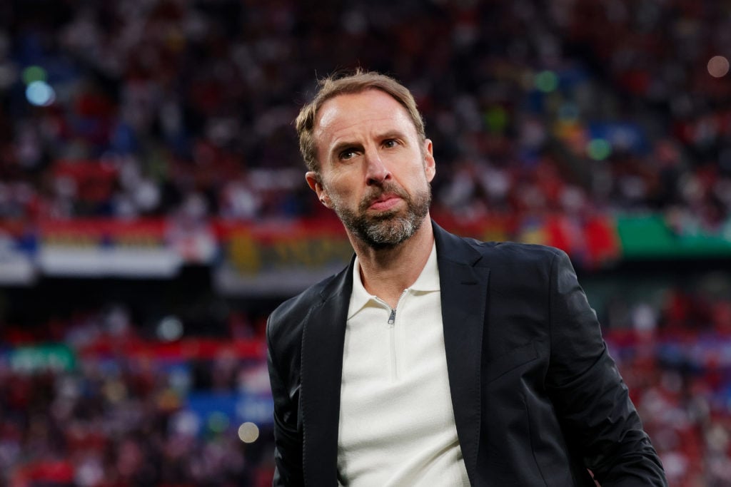 Coach Gareth Southgate of England  during the  EURO match between Serbia  v England at the Veltins Arena on June 16, 2024 in Gelsenkirchen Germany