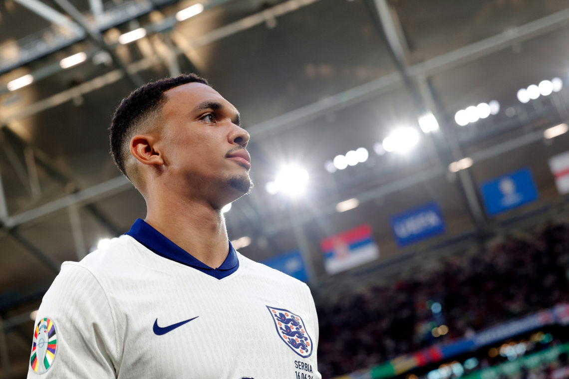 Trent Alexander Arnold of England  during the  EURO match between Serbia  v England at the Veltins Arena on June 16, 2024 in Gelsenkirchen Germany