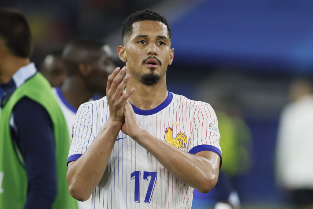 William Saliba of France applauds the fans after the UEFA EURO 2024 group stage match between Austria and France at Düsseldorf Arena on June 17, 20...